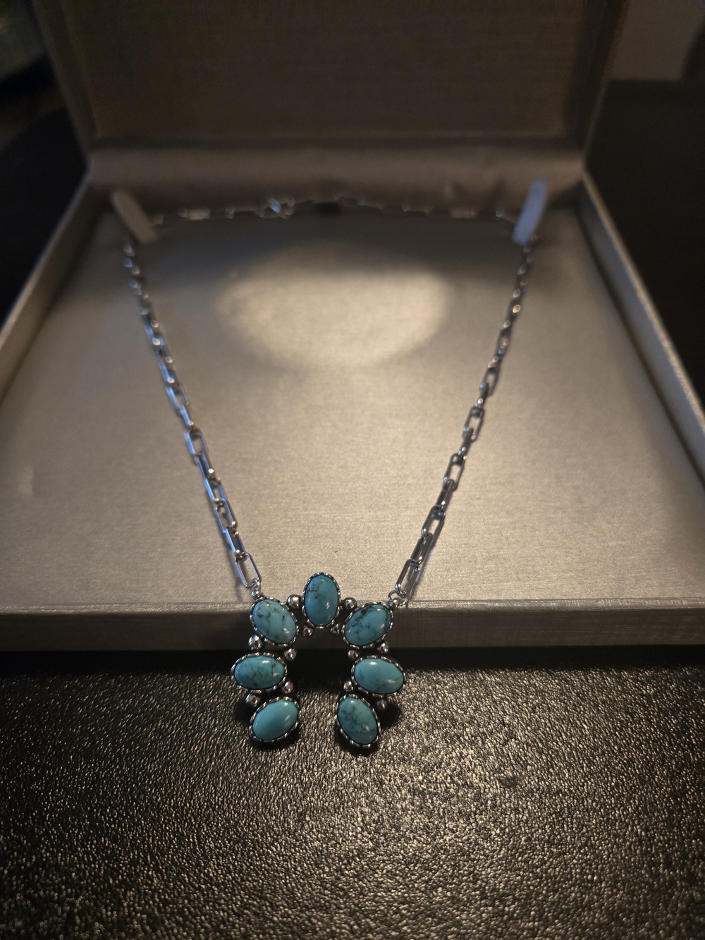Turquoise Flower Pendant Necklace - Silver Chain